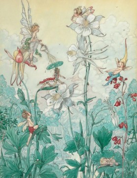 妖精 Painting - 子供のための花の中の小さな妖精